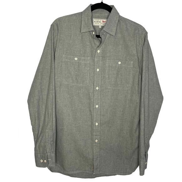 Aubin Utility Button Down Long Sleeve Shirt Cotton Grey Classic Fit Medium - Picture 1 of 8
